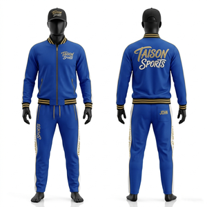 Premium 280 GSM Polyester Interlock Boxing Tracksuit Blue <b>White</b> Panel Custom Embroidery Logo OEM - Product Image 1