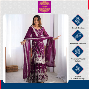 Kurti ample en faux georgette de qualité supérieure, aspect attrayant, pour occasions spéciales, mariage indien et pakistanais, travail de séquence de fils - Product Image 6