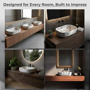 อ่างล้างหน้าหินอ่อนสีขาวพรีเมียมหรูหราพร้อมลายเส้นสีเทา-เป็นมิตรกับสิ่งแวดล้อม ทนทาน เหมาะสำหรับห้องน้ำ - Product Image 3