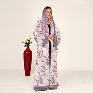 Abaya de Chifón con Estampado Floral, Pañuelo para la Cabeza, Frente Abierto, Manga Larga, Estilo Modesto Islámico, para Eid y Ramadán, Tallas Grandes, Ropa Árabe para Mujer - Product Image 1