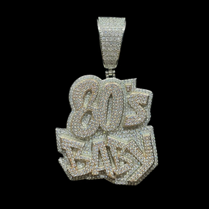 80's BABY Two Tone Iced Out <b>Letter</b> Rhodium Plated Silver Hip Hop Party Pendant Necklace - Product Image 1