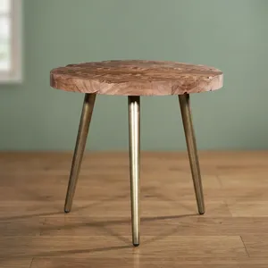 Modern Wooden Iron Dining <b>Table</b> with Round Top and Tripod Stand <b>Rustic</b> Accent Furniture for Living Room Kitchen Cafe Home Decor - Product Image 6