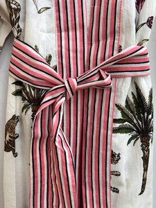 Bata Kimono de Algodón 100% Tejido con Estampado de Dibujos Animados para Mujer, Camisón de Verano Hecho a Mano, Cuello en V, Cintura Elástica, Largo Completo, ODM - Product Image 3