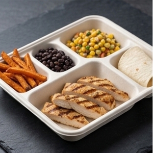 CANEX 5 Compartment Bagasse Meal Tray Compostable Disposable Sugarcane Fiber Food Container Microwave Refrigerator Safe - Product Image 3