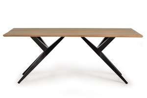 Modern Rectangular <b>Wood</b> <b>Top</b> Dining <b>Table</b> with Black Metal X-Legs Minimalist Design for Home Furniture - Product Image 3