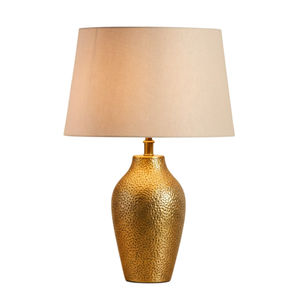 Lampe de table artisanale en bronze huilé vieilli, métal martelé, avec abat-jour en lin naturel, pour la décoration du salon et de la chambre à coucher, en solde - Product Image 2