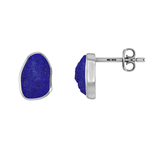 925 Sterling Silver Natural Lapis Lazuli Rough Classic Style Bezel Setting <b>Stud</b> <b>Earrings</b> 4-Pair Pack for Gift Party Wedding - Product Image 2