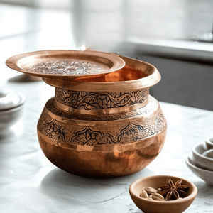 Pot à épices en cuivre gravé avec couvercle, récipient décoratif pour assaisonnements de cuisine - Product Image 1