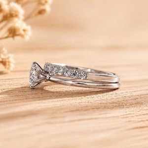 Diamant de laboratoire rond solitaire à griffes en or massif 10K 14K 18K, certifié IGI, clarté DEF VS VVS, demi-éternité, double bande - Product Image 4