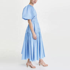 เดรสแฟชั่นคอวีสำหรับผู้หญิง Midi แขนพองแต่งระบายเอว กระเป๋าข้าง ดีเทลสวยงาม ชุดลำลองสำหรับผู้หญิง - Product Image 2