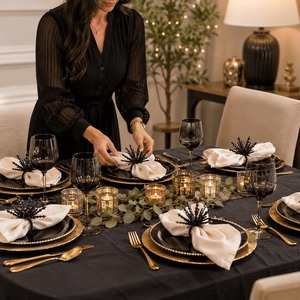 Ensemble d'anneaux de serviette en métal de luxe moderne, décor de table élégant noir pour mariage, banquet, dîner - Product Image 4
