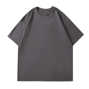 T-shirt Homme Oversize Gris Foncé Col Rond Manches Courtes Décontracté Couleur Unie Jersey Tricoté Coupe Droite Longueur Standard Style Teint Uni - Product Image 1