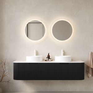 DINA 60\" <b>Wall</b> Mounted Bathroom Vanity with <b>Floating</b> Curved Edges Striped 2-Whit Drawers 2 Sinks Storage Cabinet - Product Image 1