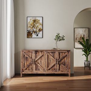 Credenza a 4 Ante Indipendente con 4 Ripiani Aperti per Ingresso, Soggiorno o Ufficio - Product Image 1