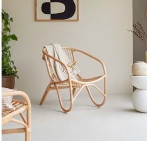 Chaise de salle à manger en rotin naturel avec pieds courbes, fauteuil en osier artisanal pour salon moderne, restaurant, café - Product Image 2