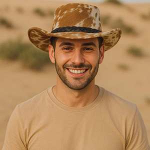 Sombrero de Vaquero de Cuero Genuino con Patrón de Vaca y Ribete de Piel, Estilo Occidental, Eoin Winston Sports, Unisex, para las Cuatro Estaciones, Ideal para Fiestas en el Rancho - Product Image 2