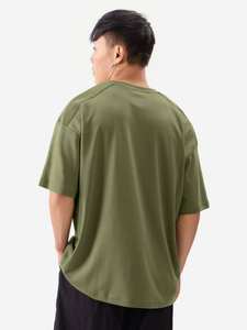 T-shirt Homme Vert Olive Surdimensionné à Poches, Col Rond en Mélange de Coton, Style Décontracté Streetwear, Marque Privée Personnalisée - Product Image 5