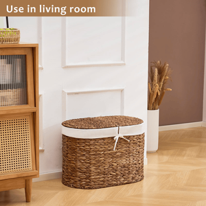 Cesto Portabiancheria Ovale in Giacinto d'Acqua Naturale Intrecciato con Coperchio - Product Image 5