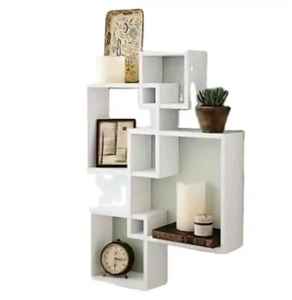 Estante Flotante de Madera Moderno con Diseño de Cubos Entrecruzados, Estante de Pared Blanco de Múltiples Niveles, Organizador de Almacenamiento, Exhibidor Tipo Caja de Sombra - Product Image 1