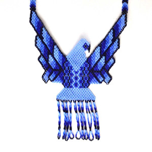 Collier de perles de rocaille en verre sur mesure unisexe, couleurs assorties, aigle spirituel, bijoux Huichol, motifs géométriques en or, anniversaires - Product Image 1