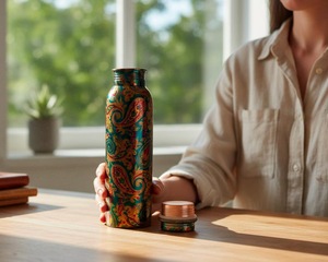 ILAHI's Hammered Copper Eco-Friendly 500ml Tumbler <b>Water</b> <b>Bottle</b> with Lid Textured Design for Outdoor Use Model ICOMCB-13189 - Product Image 3