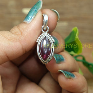 Colgante de Granate Rojo Natural Hecho a Mano con Engaste de Bisel en Plata de Ley 925 con Forma de Marquesa, Joyería Fina para Mujer al por Mayor - Product Image 6