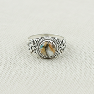 925 Sterling Silver Oyster Turquoise <b>Ring</b> Handmade Vintage Boho <b>Statement</b> <b>Ring</b> Yellow Gold Plated Ethnic Spiral Design Jewelry - Product Image 5