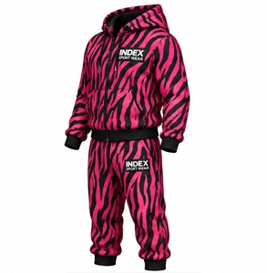 Ensemble de survêtement à capuche imprimé zèbre rose pour hommes, veste zippée, pantalon, tenue sportive - Product Image 4