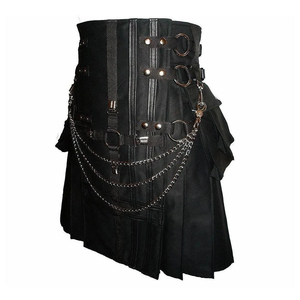 Black Gothic Steampunk Kilt With <b>Chains</b> And Buckles Asymmetrical Design - Product Image 2