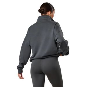 Sweat-shirt à col montant gris anthracite pour femme, coupe oversize, manches longues, style streetwear décontracté, toucher doux, vêtement tendance - Product Image 2