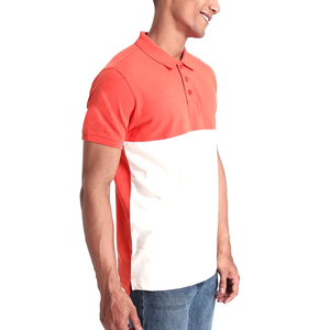 Polo homme manches courtes de qualité supérieure, color-block, tissu Oxford, style décontracté, coupe classique, blanc et corail - Product Image 1