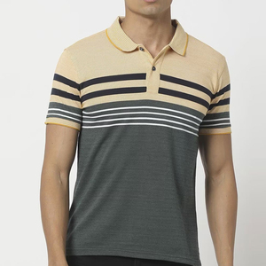 Camiseta Polo para Hombre con Bloques de Color, Manga Corta, Tejido de Punto, Rayas, Corte Regular, Diseño Beige, Gris, Negro y Blanco - Product Image 1