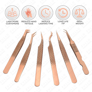 Gold Plated Eyelash Extension Mirror Tweezers Stainless Steel Straight & Curved Sharp Pointed Tip Lash <b>Tool</b> Set Wholesale Price - Product Image 3