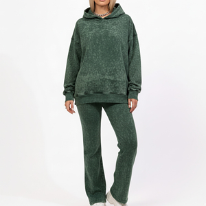 OEM Winter Solid <b>Lace</b> Rhinestone Custom Embroidered Logo Acid Wash Women's Tracksuit Streetwear 100% Cotton Fleece Breathable - Product Image 4