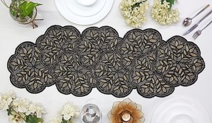 Embroidered Floral Table <b>Runner</b> Classic <b>Black</b> Polyester Home Decor Washable - Product Image 2