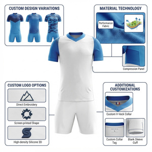 Ensemble de maillots de football pour hommes, blanc et bleu, col en V, manches courtes, sublimé, polyester à séchage rapide, uniformes joueur 11 - Product Image 6