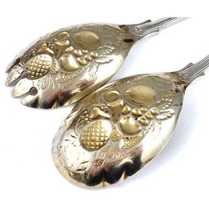 Antique Silver Salad Servers Set With Ornate Fruit Design Metal Serving Spoon And Fork For Elegant Table Settings - Product Image 5