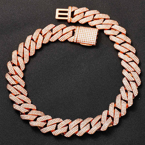 Collier unisexe en chaîne cubaine bicolore 14 carats, chaîne gourmette hip-hop en argent avec fermoir mousqueton, cadeau d'anniversaire de mariage en moissanite - Product Image 3