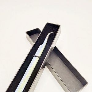 Blue & <b>Light</b> Green Paper Coated Tweezer with Polished Tip Sustainable Steel Curved Eyelash Extension Tweezer Wholesale Prices - Product Image 3