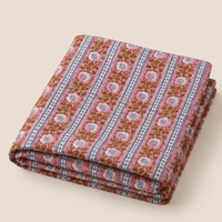 Ensemble de tissus en coton imprimé à la main, bleu ciel et rose, à motifs floraux et rayures botaniques, pour la confection de robes, kurta et textiles de maison