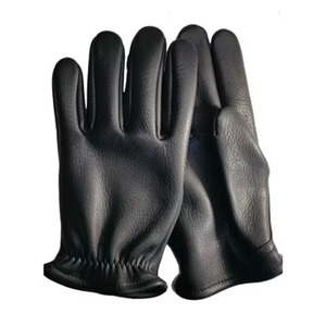 Gants en cuir noir, longueur poignet, style uni, sans doublure, pour un usage quotidien, chaleur hivernale - Product Image 1
