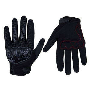 Gants de course à doigts entiers noirs avec surpiqûres rouges, protection respirante de la paume, fermeture auto-agrippante pour la conduite et l'utilisation en extérieur - Product Image 1