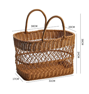 Eco-Friendly Rattan Picnic <b>Basket</b> Multifunctional <b>Wicker</b> Storage <b>Basket</b> with <b>Handle</b> for Home Organization Shopping Tote - Product Image 4