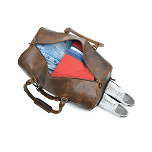 Sac de sport vintage en cuir véritable, grande capacité, léger, sac de voyage week-end avec compartiment à chaussures et fermeture éclair, sac à main - Product Image 6