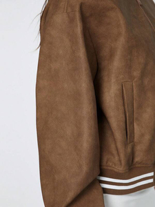 Women's <b>Cropped</b> Letterman Varsity <b>Jacket</b> Cotton Blend Bomber Coat Casual Streetwear Wholesale Manufacturer - Product Image 3