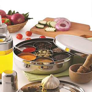 Stainless Steel Kitchen <b>Spice</b> Box 825ml Masala Dabba Airtight Lid 7 Containers Spoon Organizer - Product Image 6