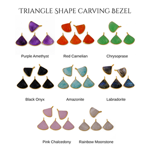 จี้รูปสามเหลี่ยมทำจากเพรนไนต์และแคลซิโดนี แกะสลักด้วยมือ ชุบทองคำแท้ ประดับด้วยพลอยธรรมชาติ ดีไซน์ทันสมัย - Product Image 6