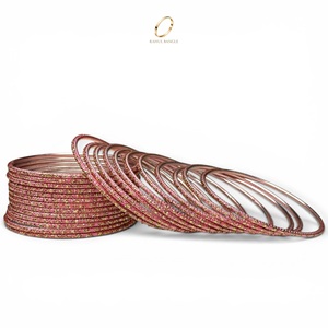 Premium Fashionable Bridal Pink Stainless Steel Bangles Gold Plated Crystals for Wedding Indian Jewelry Collections Wholesale - Product Image 3