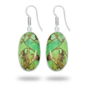 Brass Luxury Charm Earrings for Party and Gift Unique Design Natural Irregular Green Turquoise <b>Stone</b> Silver Plated Earring - Product Image 3