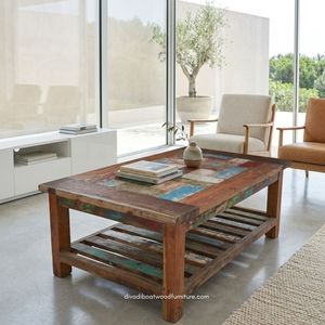 Durable Wood Rustic <b>Coffee</b> <b>Table</b> Knockdown Handcrafted Minimalist Vintage Industrial Living Room Furniture Reclaimed Boat Wood - Product Image 5
